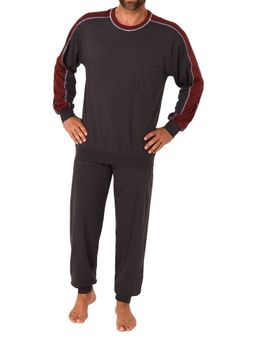 NORMANN langarm Pyjama Schlafanzug Bündchen - 68213 in dunkelgrau