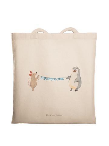 Mr. & Mrs. Panda Tragetasche Maus Pinguin Geburtstag ohne Spruch in Creme