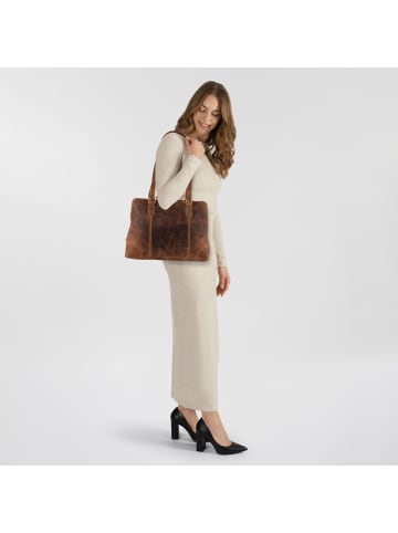 Greenburry Vintage Shopper Tasche Leder 37 cm Laptopfach in brown