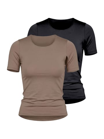 Nina von C. 2er Pack Halbarm Shirt in noisette-schwarz