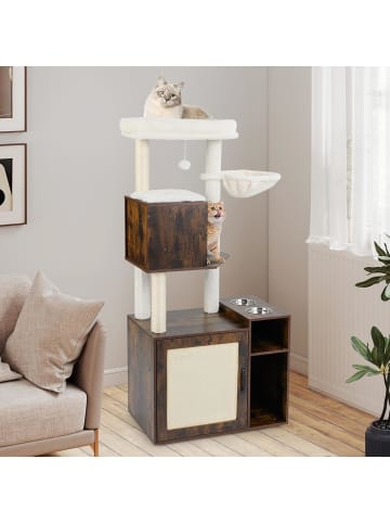 COSTWAY Kratzbaum mit Katzenklo Schrank in Braun