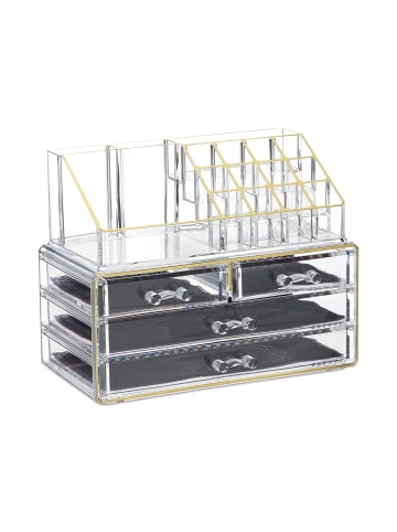 relaxdays 1x Make Up Organizer in Transparent/ Gold