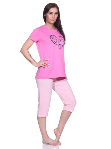 NORMANN Capri Schlafanzug Capri Pyjama HerzchenMuster in pink