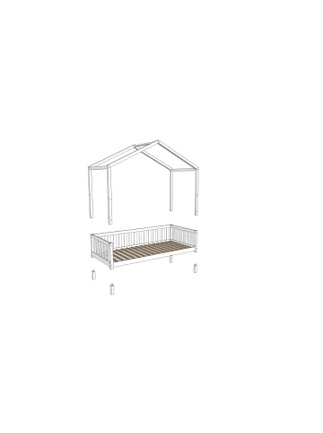 58 aufm Kessel HAUSBETT Kapua 90x200 mit Bettschublade Kiefer Massivholz Weiß