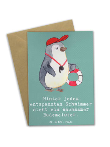 Mr. & Mrs. Panda babykarte Bademeister schützend mit Spruch in Meeresbrise