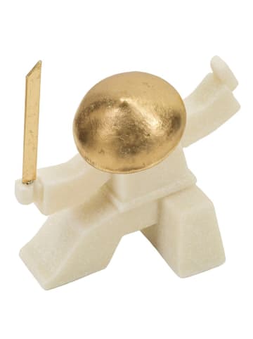 Mauro Ferretti Samurai-Figur aus beigefarbenem und goldfarbenem Kunstharz, 17 x 7,5 x 18,5 cm