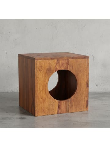 KADIMA DESIGN Quadratischer Beistelltisch aus Sheesham-Holz, Cube-Design, vielseitig