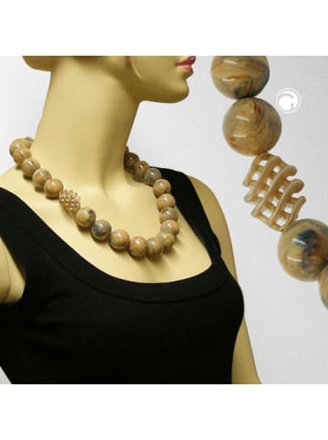 Gallay Kette Perlen und Spirale braun marmor in hellbraun