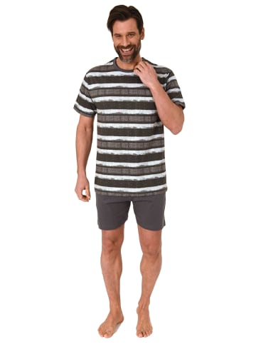 NORMANN kurzarm Schlafanzug Shorty Pyjama Streifen - 78203 in dunkelgrau