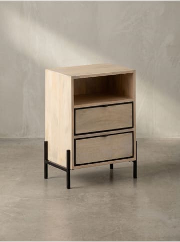 KADIMA DESIGN Nachttisch Mango Massivholz / Metall 43x60x30 cm Nachtschrank