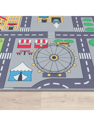 KADIMA DESIGN Kinderteppich waschmaschinenwaschbar Stadt‑Land‑Karten Kinderzimmer in Grau