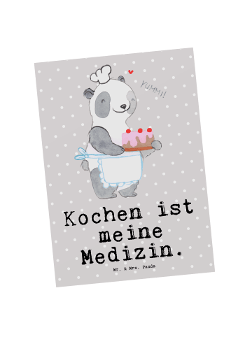 Mr. & Mrs. Panda Ansichtskarte Bär Kochen mit Spruch in Grau Pastell