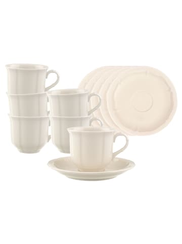 Villeroy & Boch 6er Set Kaffeetassen mit Untertassen Manoir in Weiß 120 ml in weiß