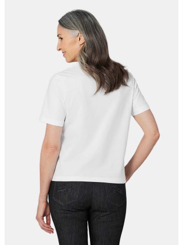 GOLDNER Kurzgröße:  Jerseyshirt mit Rundhals in weiß / eisblau / dahlie