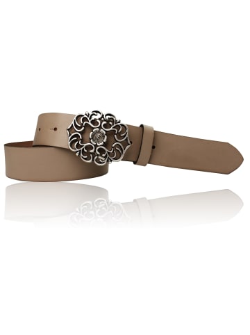 FRONHOFER Damengürtel Blumenschnalle in Taupe