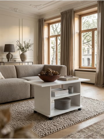 KADIMA DESIGN Design Couchtisch WL5.738 95 x 51 x 54,5 cm Drehbar mit Rollen, in Weiß