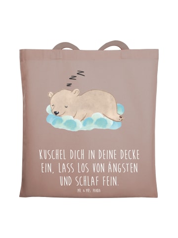 Mr. & Mrs. Panda Tote Bag Alleine schlafen lernen mit Spruch in Braun Pastell