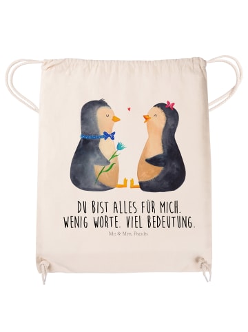 Mr. & Mrs. Panda Baumwolltasche Pinguin Pärchen mit Spruch in Creme