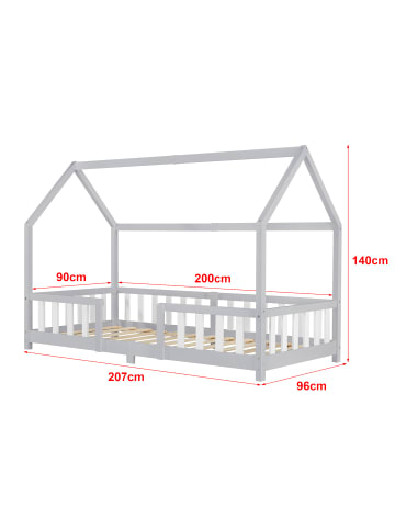 en.casa Kinderbett Sisimiut mit Matratze in Grau Weiß (L)200cm (B)90cm