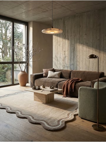 KADIMA DESIGN Wollteppich Kurzflor WINCH Bordüre Abstrakt Handgetuftet Naturfaser in Natur