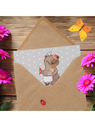 Mr. & Mrs. Panda Einladungskarte Köchin Leidenschaft mit Spruch in Grau Pastell