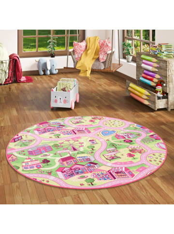 Snapstyle Kinderteppich Girls Village Rund in rosa
