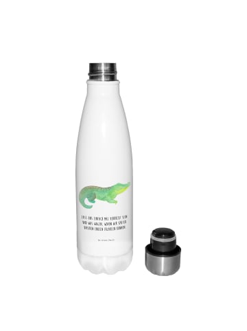 Mr. & Mrs. Panda Isolier-Trinkflasche Krokodil mit Spruch in Weiß