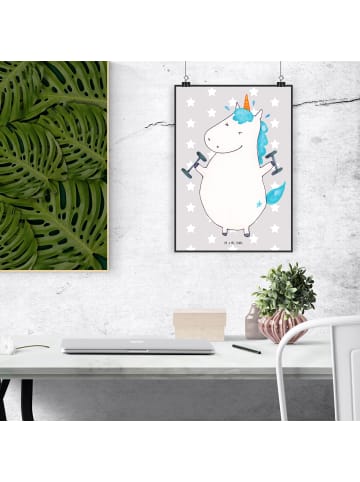 Mr. & Mrs. Panda Wandbild Einhorn Fitness ohne Spruch in Grau Pastell