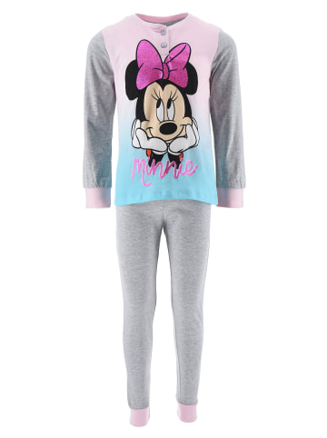 Disney Minnie Mouse 2tlg. Outfit: Schlafanzug Langarmshirt und Hose in Grau