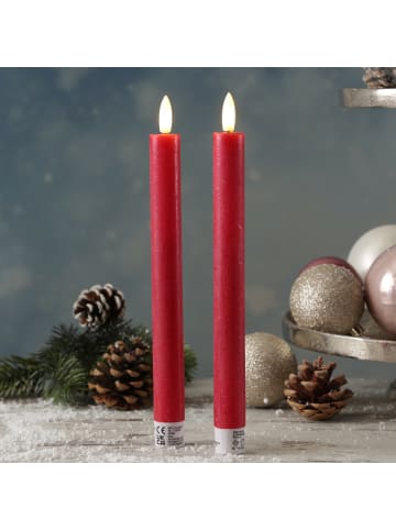 MARELIDA 2x LED Stabkerze LINA Rustik-Optik Echtwachs H: 25cm in rot