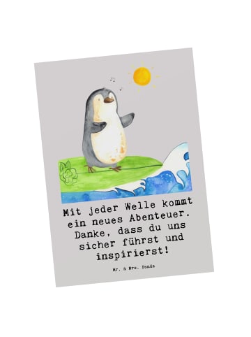 Mr. & Mrs. Panda Wanddeko Surfen Trainerin Abenteuer mit Spruch in Grau Pastell