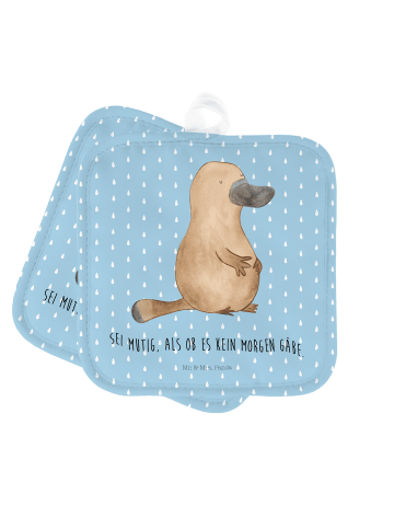 Mr. & Mrs. Panda Topflappen Schnabeltier Mut mit Spruch in Blau Pastell