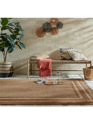 KADIMA DESIGN Outdoor Teppich Boho Streifen Bordüre, Balkon schmutzabweisend in Ocker