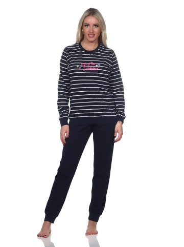 NORMANN langarm Schlafanzug Bündchen Streifen - 87852 in marine