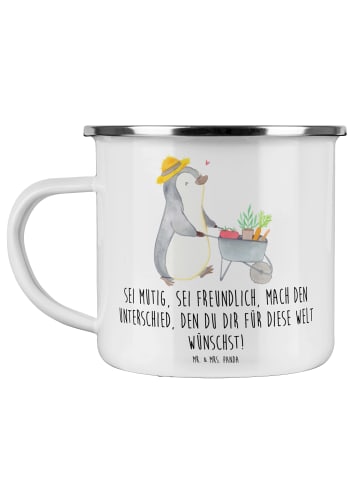 Mr. & Mrs. Panda Emaille Tasse Freundlichkeiten verbreiten mit S... in Weiß
