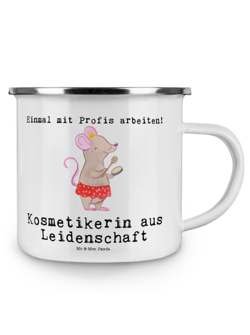 Mr. & Mrs. Panda Emaille Tasse Kosmetikerin Leidenschaft mit Spruch in Weiß
