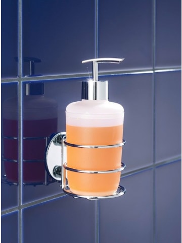 Wenko Turbo-Loc Flüssigseifenhalter mit Spender in Silbern, 5 x 16,5 x 9 cm