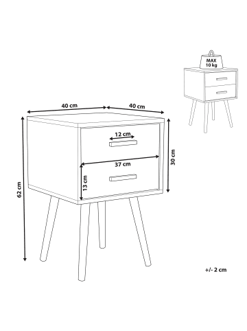 Beliani Nachttisch ALABAMA in Grau/Braun - (W) 40 x (H) 62 x (L) 40 cm