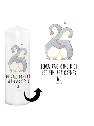 Mr. & Mrs. Panda Kerze Pinguine Kuscheln mit Spruch in Weiß