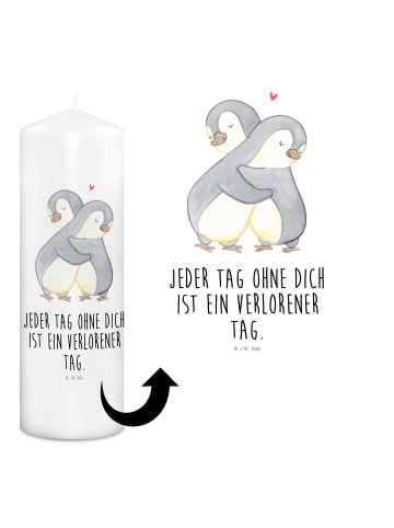 Mr. & Mrs. Panda Stumpenkerze Pinguine Kuscheln mit Spruch in Weiß