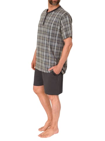 NORMANN Pyjama Shorty Schlafanzug kurzarm Knopfleiste am Hals - 72211 in dunkelgrau