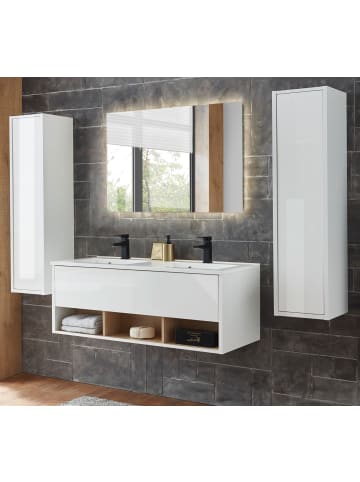 Furn.Design Badmöbel Set in weiß Hochglanz, Eiche 200 cm mit Doppelwaschbecken