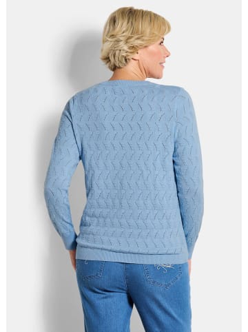 GOLDNER Strickpullover Baumwollpullover mit Zick-Zack-Muster in hellblau