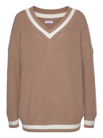 LASCANA V-Ausschnitt-Pullover in camelfarben