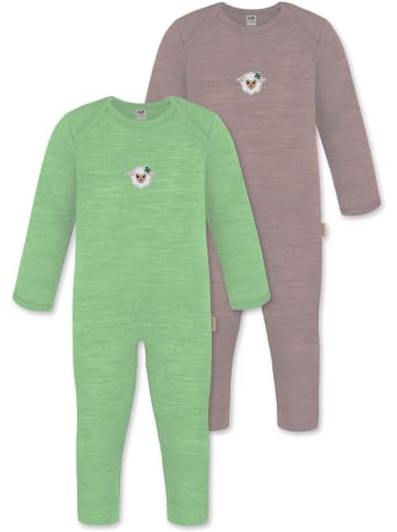 Normani Outdoor Sports 2er Pack Baby Merino Strampler „Waverly“ in Grün/Rosa