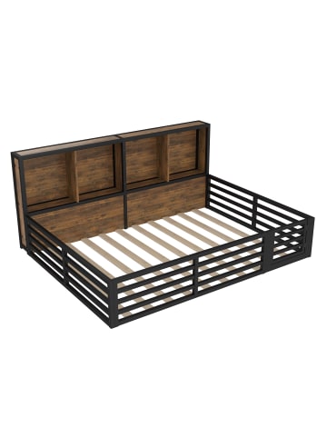 ABRIHOME Kinderbett Daybett  in Schwarz mit Lattenrost und Brüstung 140 x 200