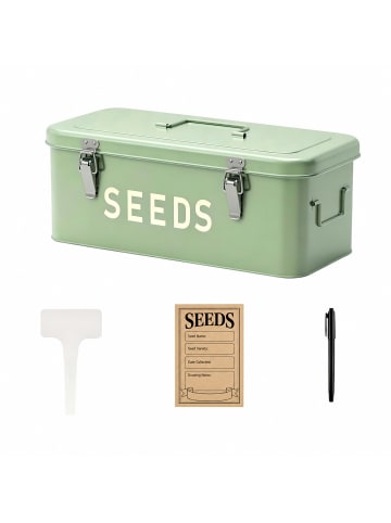 relaxdays Saatgut Aufbewahrungsbox in Salbei - (B)33 x (H)13 x (T)18 cm