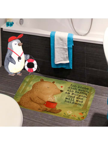 Mr. & Mrs. Panda Vorleger Bad Bär Morgenkaffee Design mit Spruch in Weiß