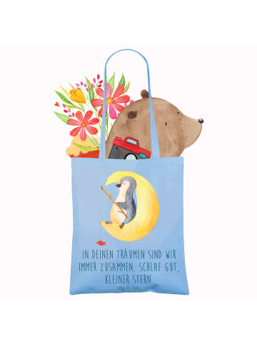 Mr. & Mrs. Panda Tote Bag Alleine schlafen lernen mit Spruch in Sky Blue