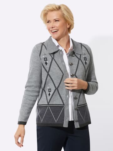 WITT WEIDEN Jacquardstrickjacke in steingrau-meliert